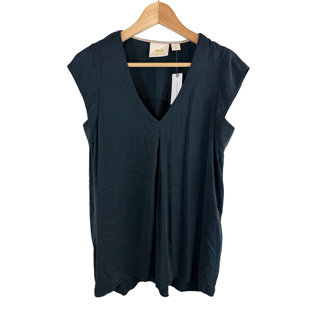 Maeve by Anthropologie Ally V Neck Tunic Top Women Size S Black Pleated Modal